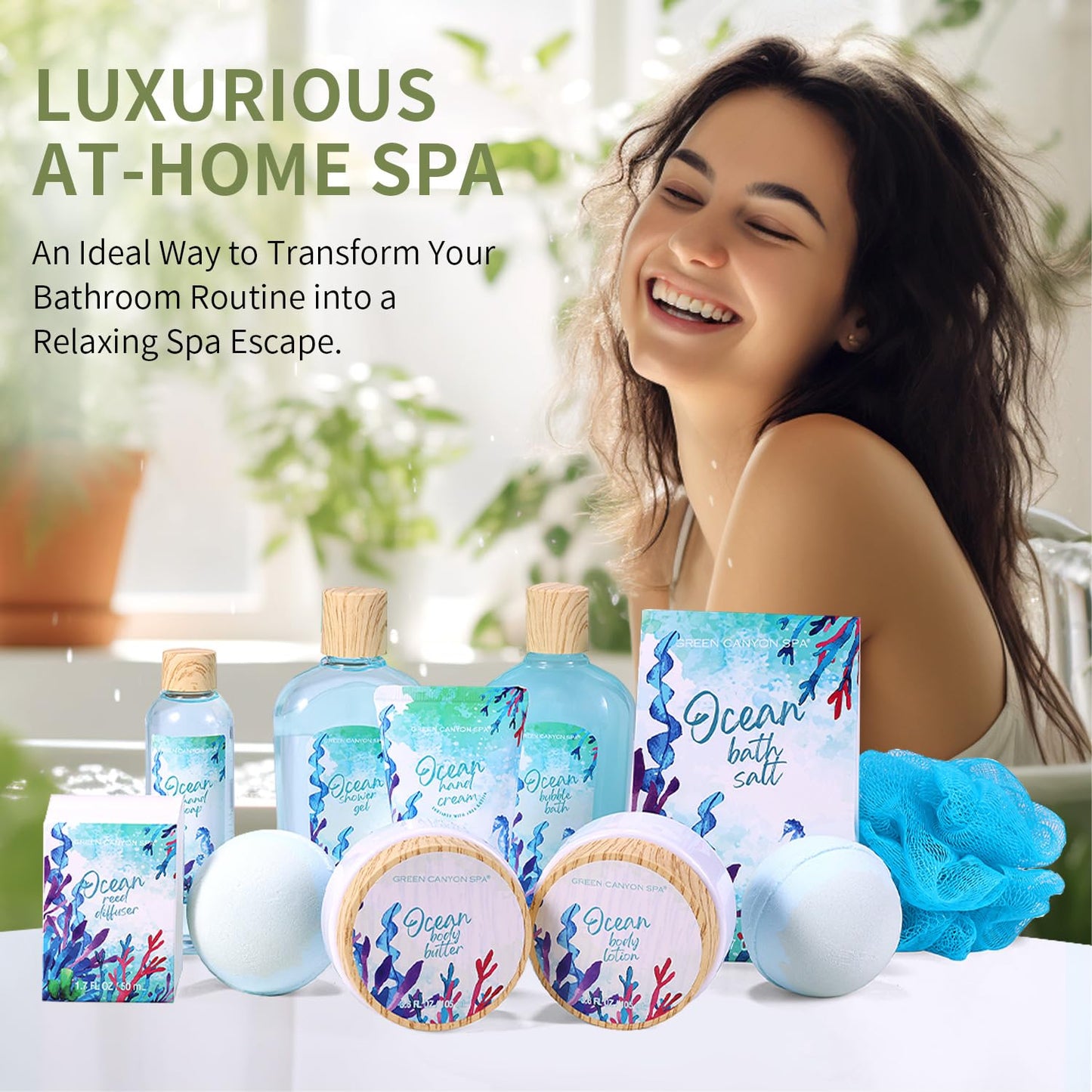 Spa Gift Basket for Women - 12-Piece Ocean Spa Set with Bubble Bath & Body Lotion | Perfect Valentine's Gift