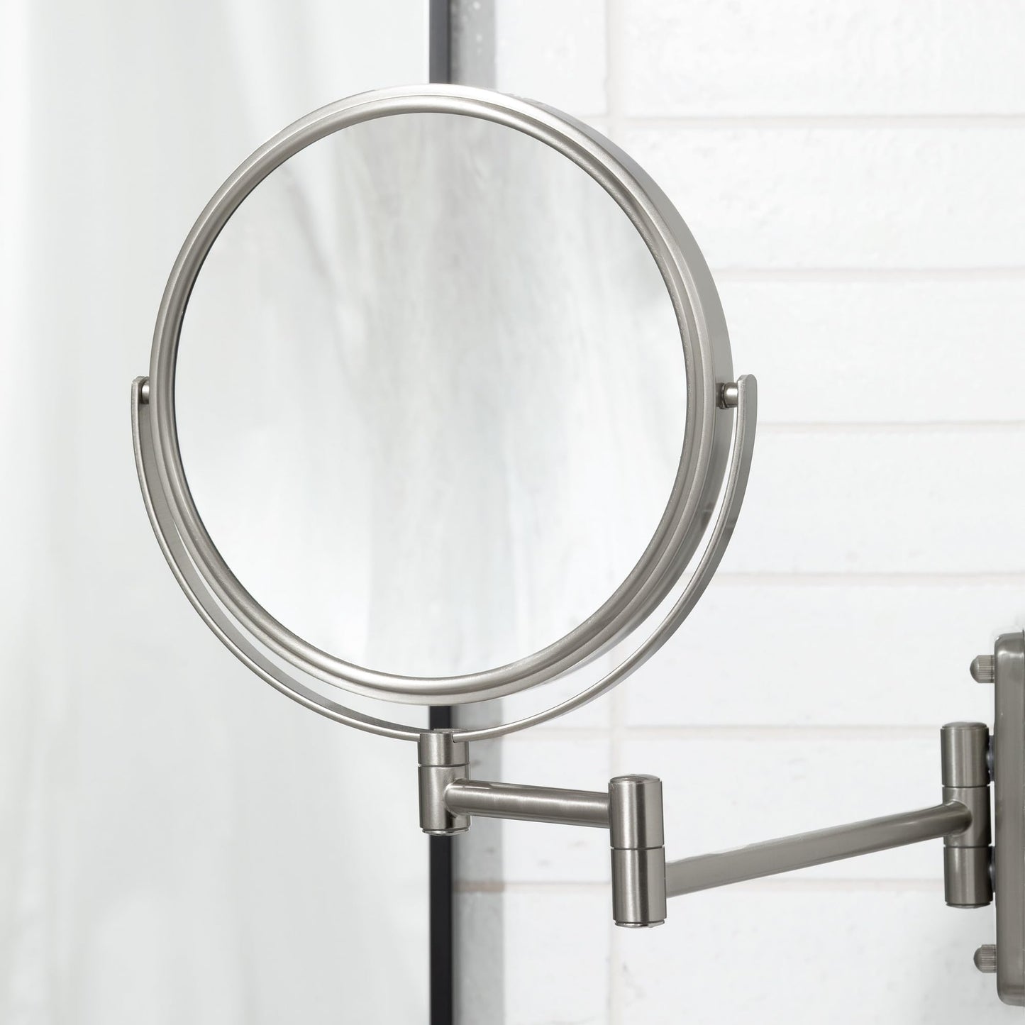 JERDON Wall-Mounted Magnifying Mirror - Bathroom Makeup Mirror with 5X Magnification - 8-Inch Diameter - Nickel Finish - Model JP7506N