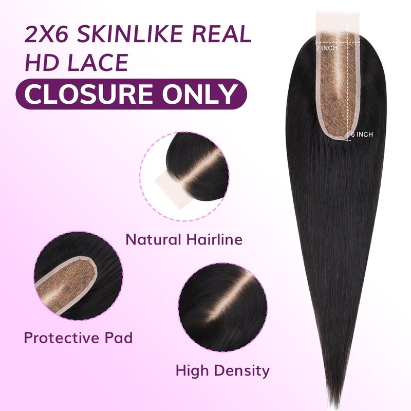 IDN BEAUTY SKINLIKE REAL HD 2x6 Lace Closure Human Hair Straight 14 Inch Bleached Single Knots HD Closure Ultra-thin 2x6 Lace Closure Virgin Human Hair 0.1 mm Pre Plucked Hairline Lace Closure