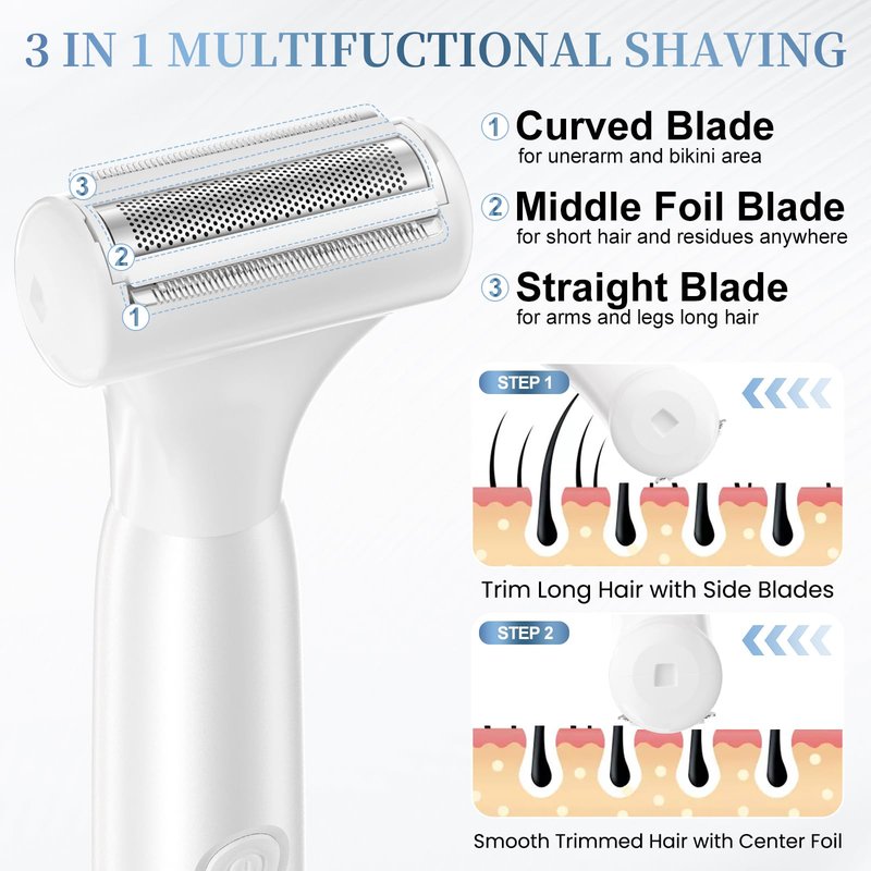 5 in 1 Bikini Trimmer for Women - Electric Razors for Women, Cordless Rechargeable Electric Shaver, IPX7 Waterproof Wet Dry Lady Body Hair Remover for Face Nose Eyebrow Arm Leg Pubic Armpit Bikini
