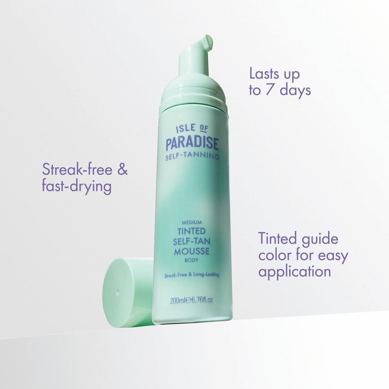 Isle of Paradise Tinted Self Tanning Mousse- Dark, Streak-Free Self Tanner, Natural-Looking & Lasts Up to 7 Days, Vegan & Cruelty Free Sunless Tanning Foam Mousse, 6.76 fl oz.