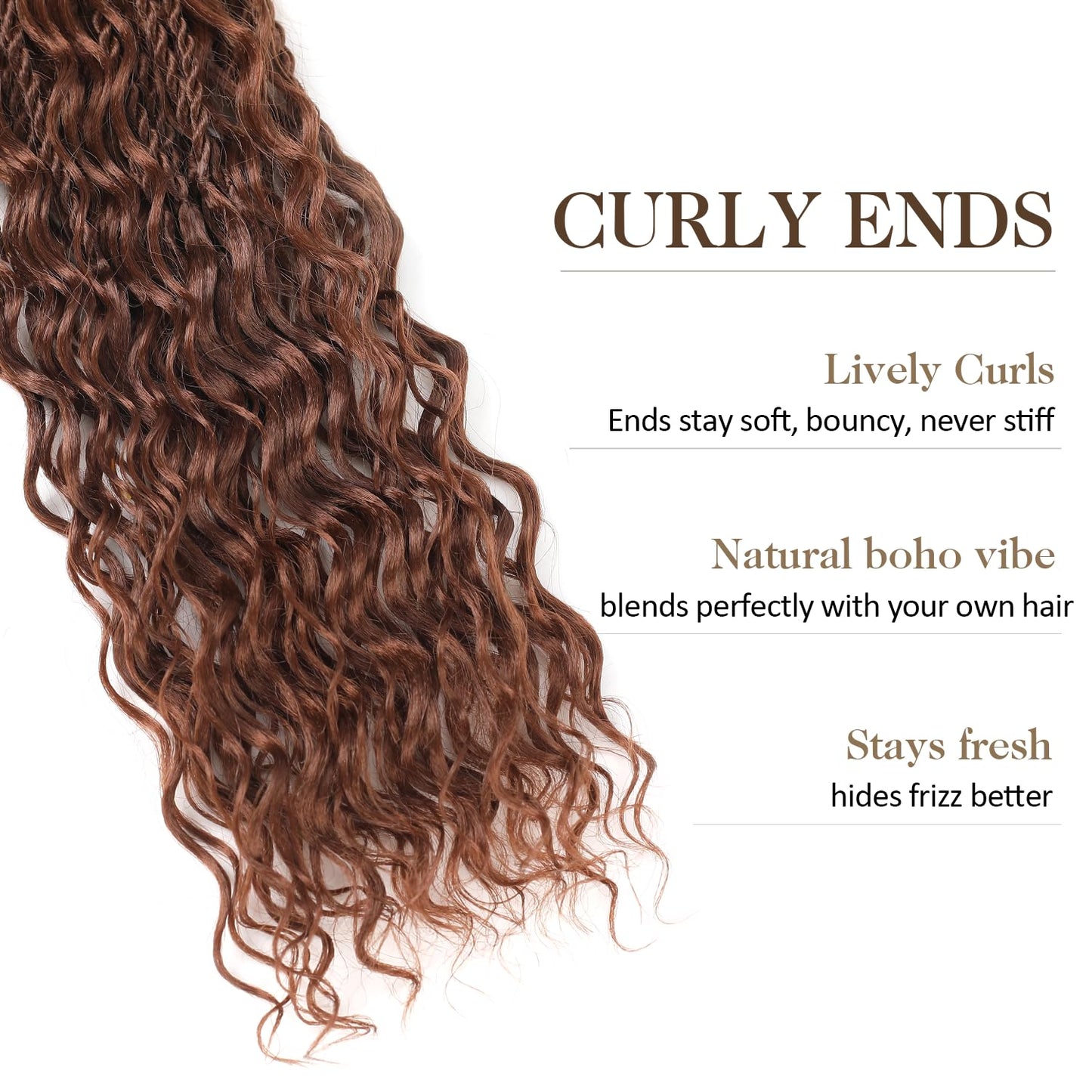 Boho lsland Twist Crochet Hair 24 Inch 8 Packs Medium Auburn Pre-Looped Senegalese Twist Crochet Braids with Curly Ends Synthetic Goddess Twist Crochet Hair for Black Women（30# 24 INCH）
