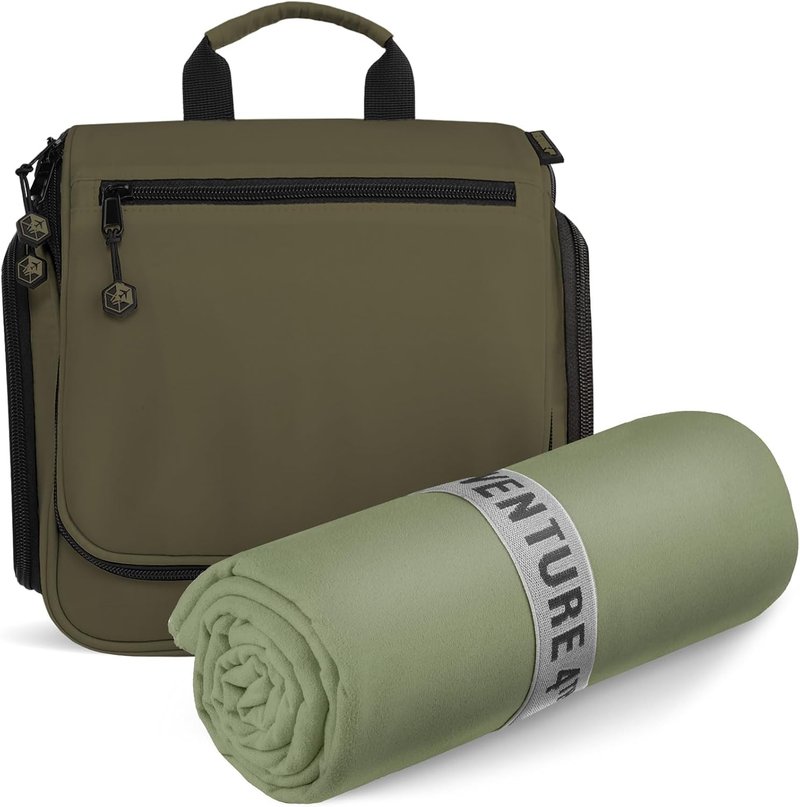 Travel Toiletry Bag & Quick Dry Towel Set - Perfect for Camping, Hiking, Business Trips | Large Size Towel