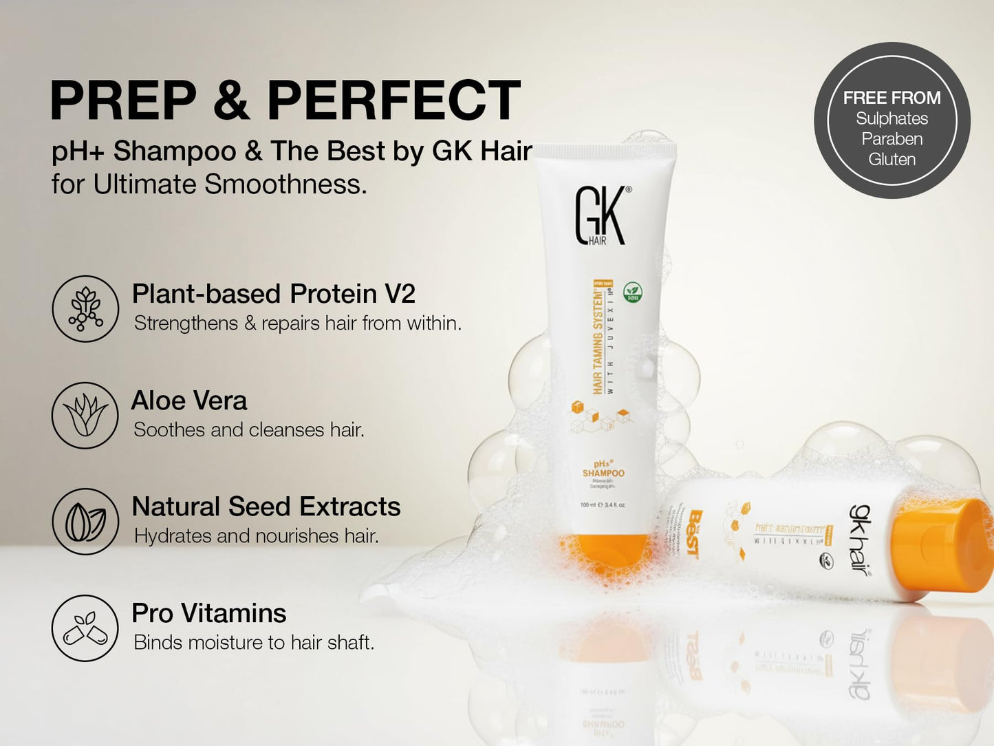 GK HAIR – Smoothing Keratin Treatment & pH Clarifying Shampoo Set 3.4 Oz – Frizz Control & Shine Enhancement System for Unruly, Strengthening Hair Healthy With Juvexin V2 Plant Protein & Aloe Vera