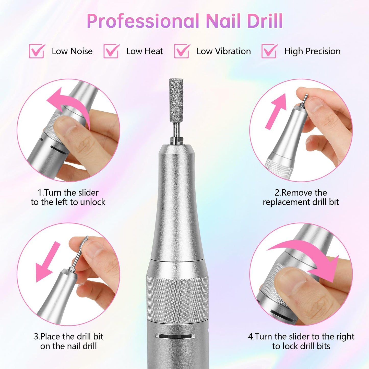 Electric Nail Drill - 45000RPM Portable Nail Drill丨Rechargeable Nail E-File Kit with 11 Bits & Base丨LED Screen丨Ultra-Silent, Rechargeable Nail Drills Machine for Acrylic Nails Gel Polishing(White)