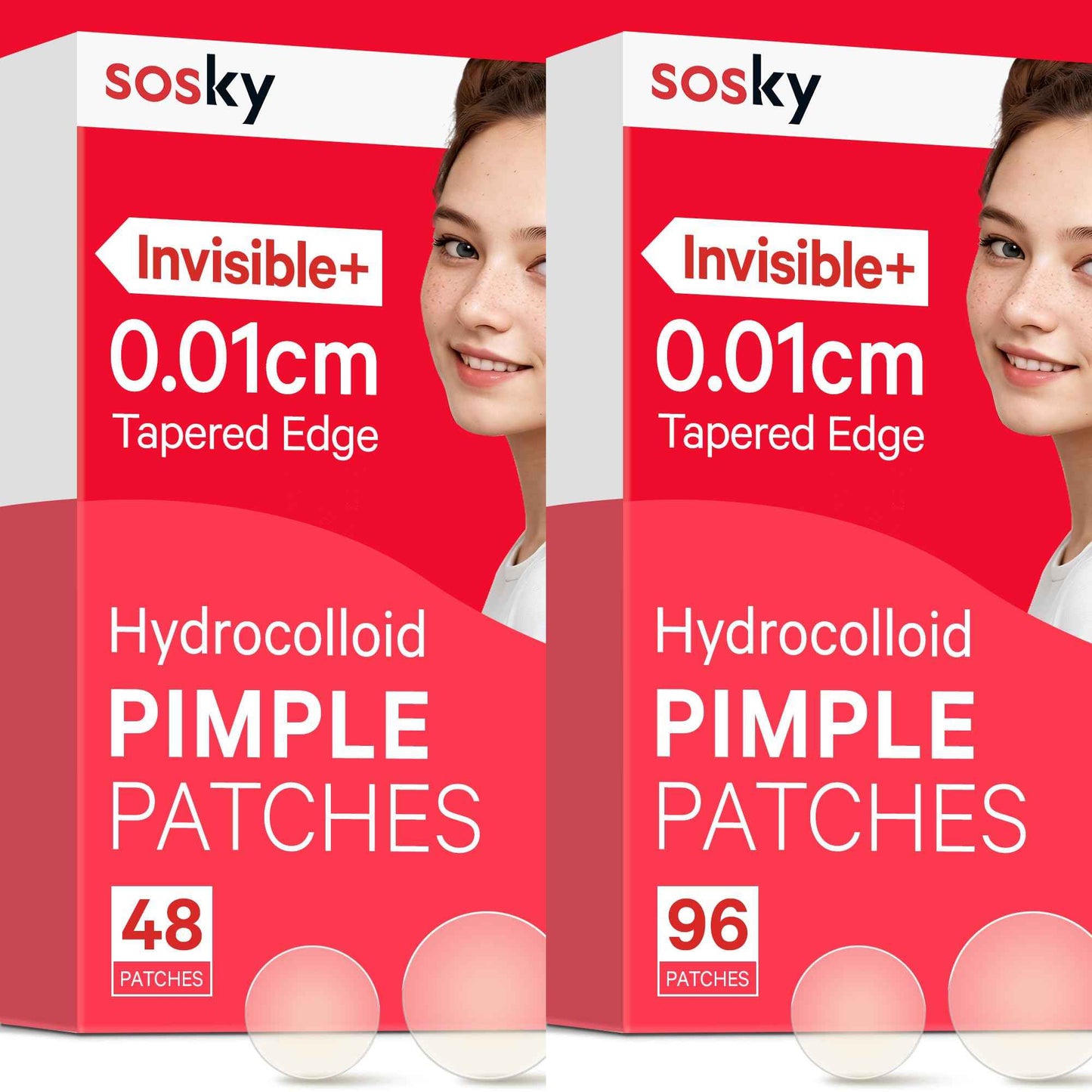Sosky Pimple Patches for Face, FSA HSA Eligible Invisible Hydrocolloid Acne Patches, Pimple Patches for Covering Zits, Blemishes with Salicylic Acid 2 Sizes 48 Count and 96 Count