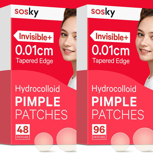 Sosky Pimple Patches for Face, FSA HSA Eligible Invisible Hydrocolloid Acne Patches, Pimple Patches for Covering Zits, Blemishes with Salicylic Acid 2 Sizes 48 Count and 96 Count