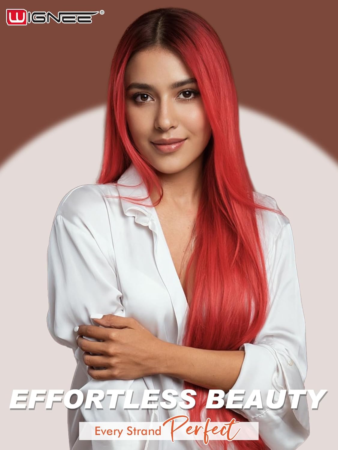 WIGNEE 13x6 Synthetic Lace Front Wig - 28" Long Straight Red Wig | Pre-Plucked, Glueless Design for Daily Wear