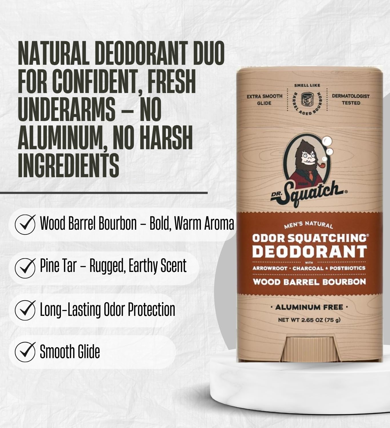 Natural Deodorant Men by Dr. Squatch Wood Barrel Bourbon 2.65 oz Bundle with Dr. Squatch Pine Tar Deodorant 2.65 oz – Jojoba & Shea Butter for Odor Protection – Gift Set (2 Items)