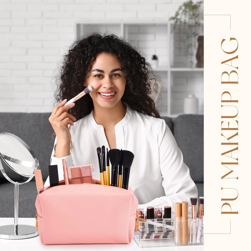 Kigeli Aesthetic Makeup Bags PU Leather Cosmetic Pouches Waterproof Plain Toiletry Bags Makeup Pouches Bulk for Women Party Gift Travel Storage Organizer(Vivid Color,7.1 x 2.8 x 4.3 in)