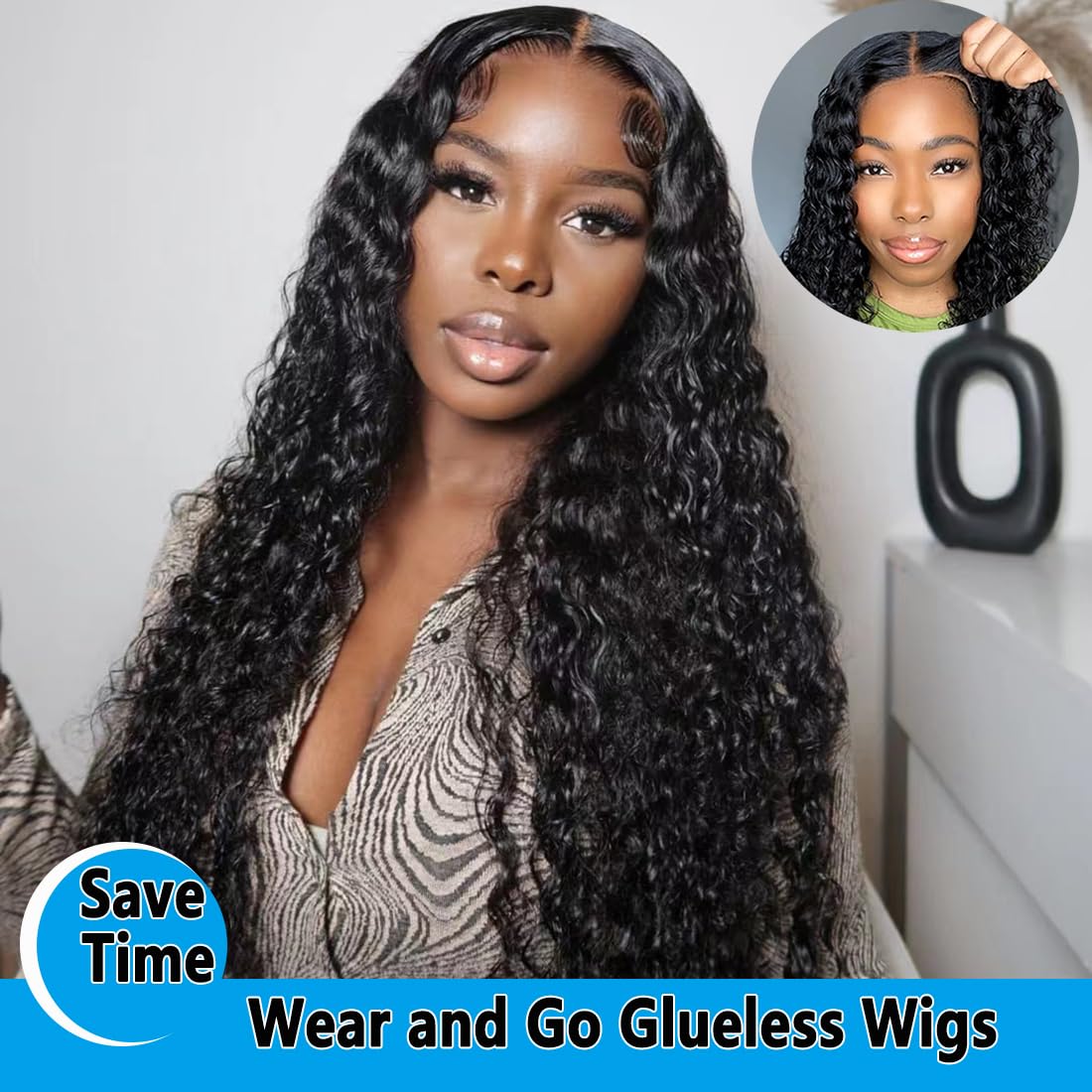 Jewhaut 13x4 Deep Wave HD Lace Front Wigs Human Hair 180% Density Glueless Bob Wigs Human Hair Pre Plucked Short Bob Wigs for Black Women Frontal Wig Human Hair Natural Black Color 12 Inch