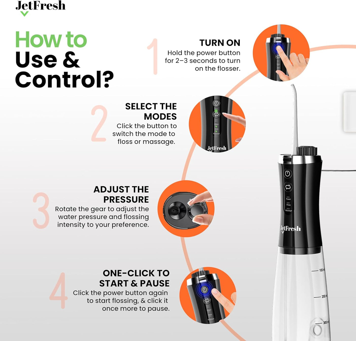 Cordless Water Flosser - Rechargeable Dental Oral Irrigator with 2 Modes & 350ML Tank | Portable for Home & Travel