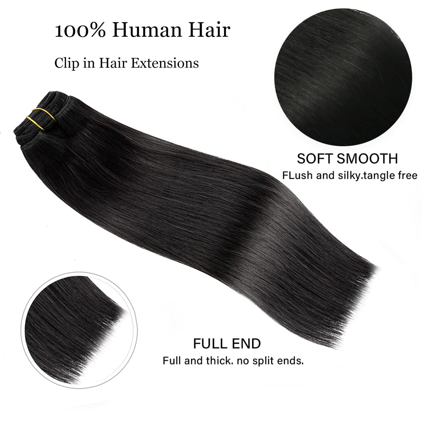 Clip in Hair Extensions Real Human Hair, 120g/set 7pcs, Thick Remy Human Hair Clip in Extensions, Brazilian Straight Human Hair Clip ins for Women (1#, 14inch)