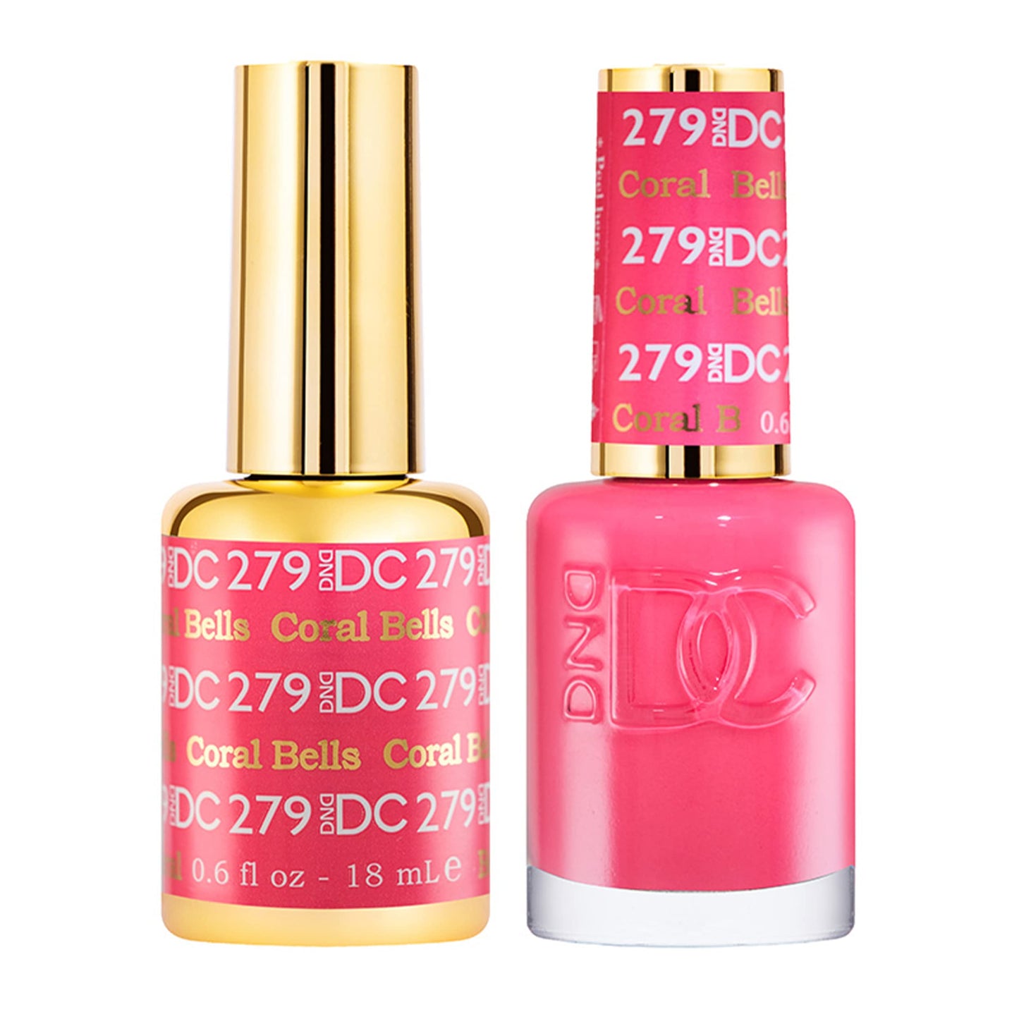 DND DC Gel Polish Set, Pink Collection, UV/LED GelPolish and Air Dry Nail Lacquer, Matching Chip-Free Polish Duo, 279 Coral Bells, 0.5 Fl Oz Each