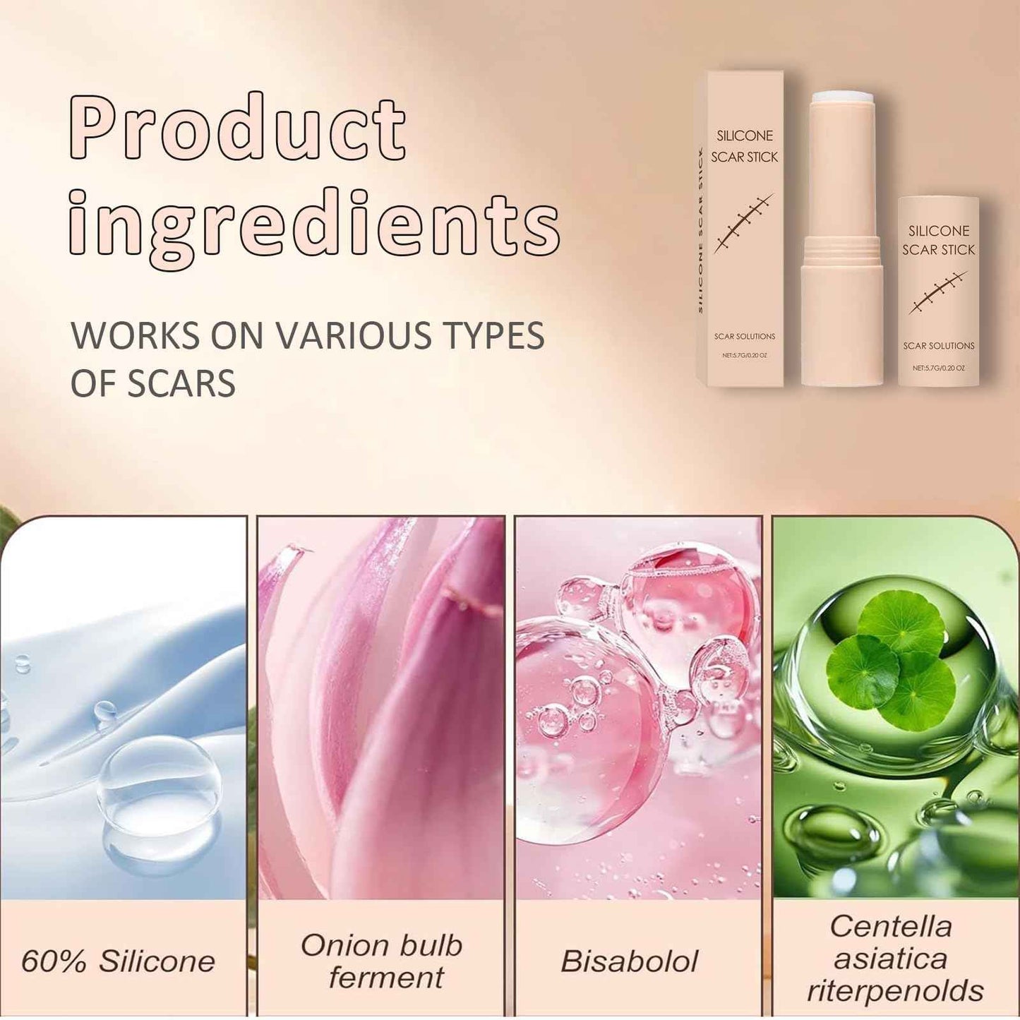 Silicone Scar Stick (2-Pack) - Helps Improve the Appearance of Old & New Scars on Face & Body, For Use After C-Section, Surgery, Acne, Burns - Non-Greasy, Easy-to-Use