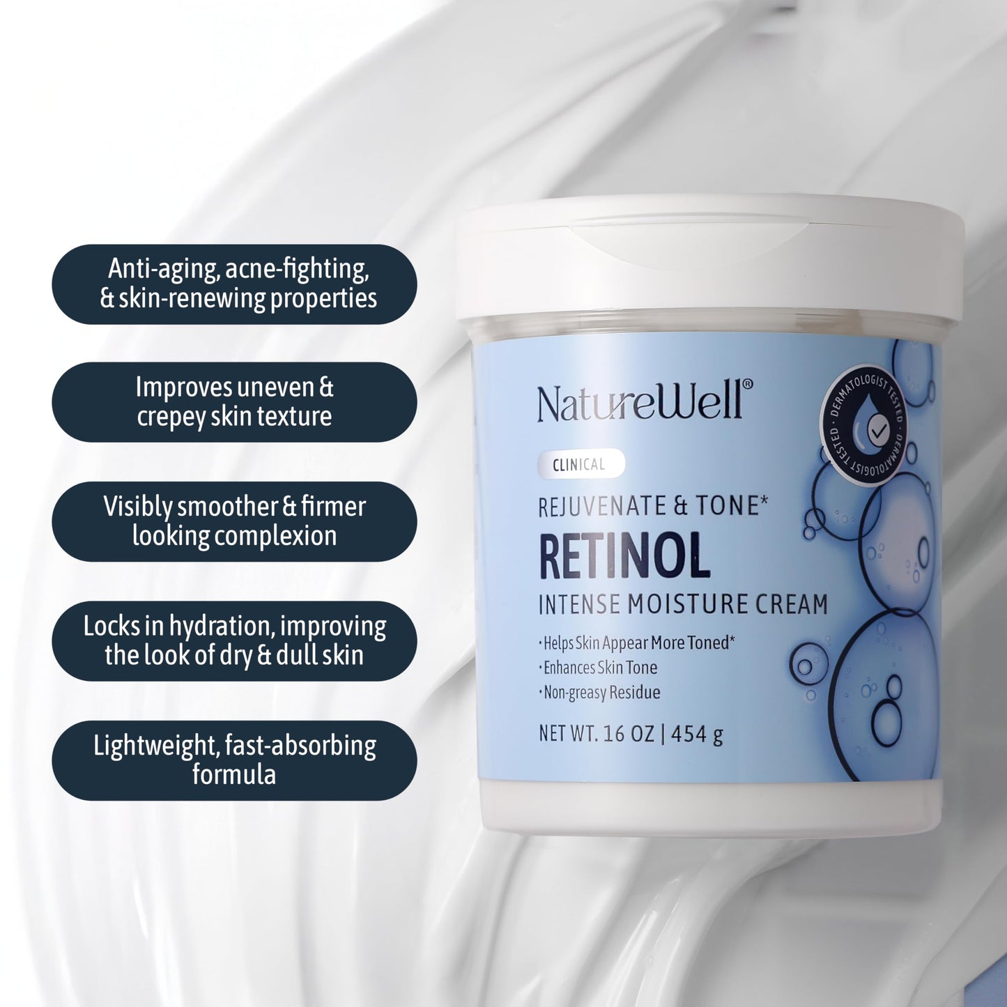 NATURE WELL Clinical Retinol Rejuvenate & Tone Moisture Cream for Face & Body, Anti-Aging Firming Cream for Wrinkles, Fine Lines & Crepey Skin, Body Lotion & Facial Moisturizer, 2 Pack (10 Oz Each)