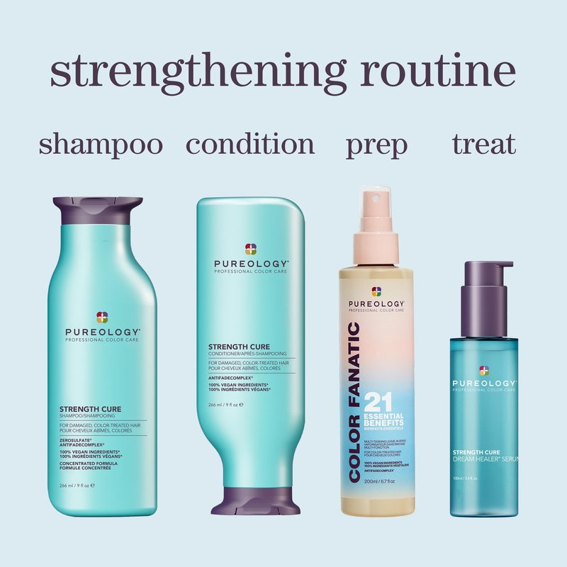 Pureology Strength Cure Shampoo - For Damaged or Color Treated Hair, Hair Repair, Reduces Damage & Seals Split Ends, Protects Color Vibrancy, Vegan & Sulfate Free, 1.7 Fl Oz