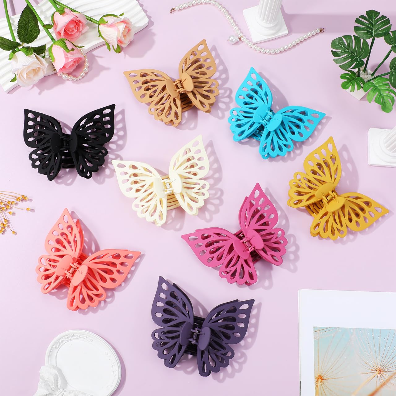 LALADEFIEE Butterfly Hair Clips Set of 8 Large Jaw Clips for Women and Girls Matte Finish Hair Barrettes Strong Hold