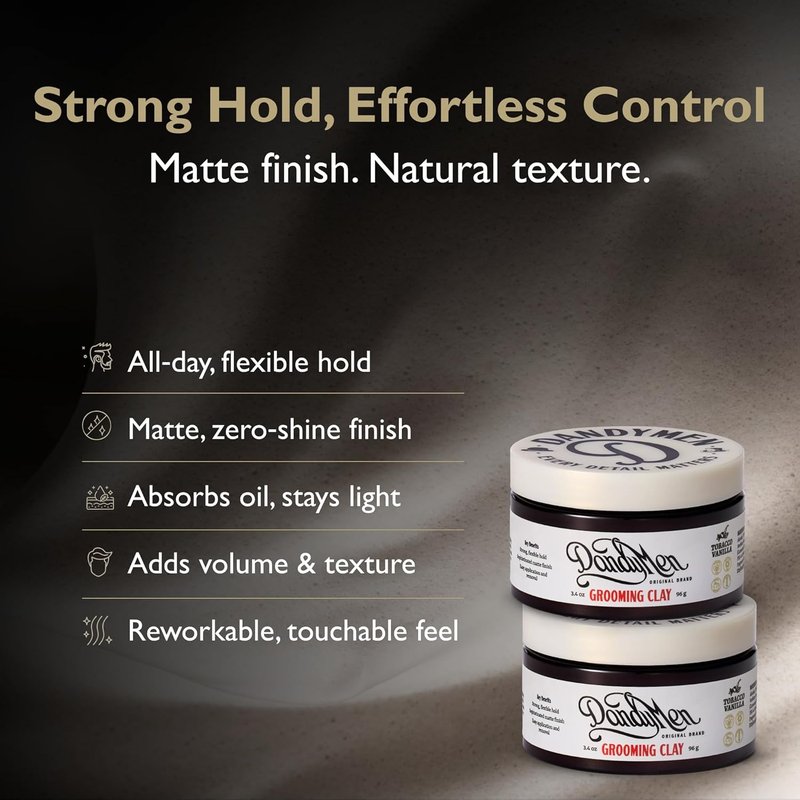 Strong Hold Matte Hair Clay for Men - Kaolin Clay Styling, Firm Hold, Natural Finish | 3.4 oz, 2-Pack