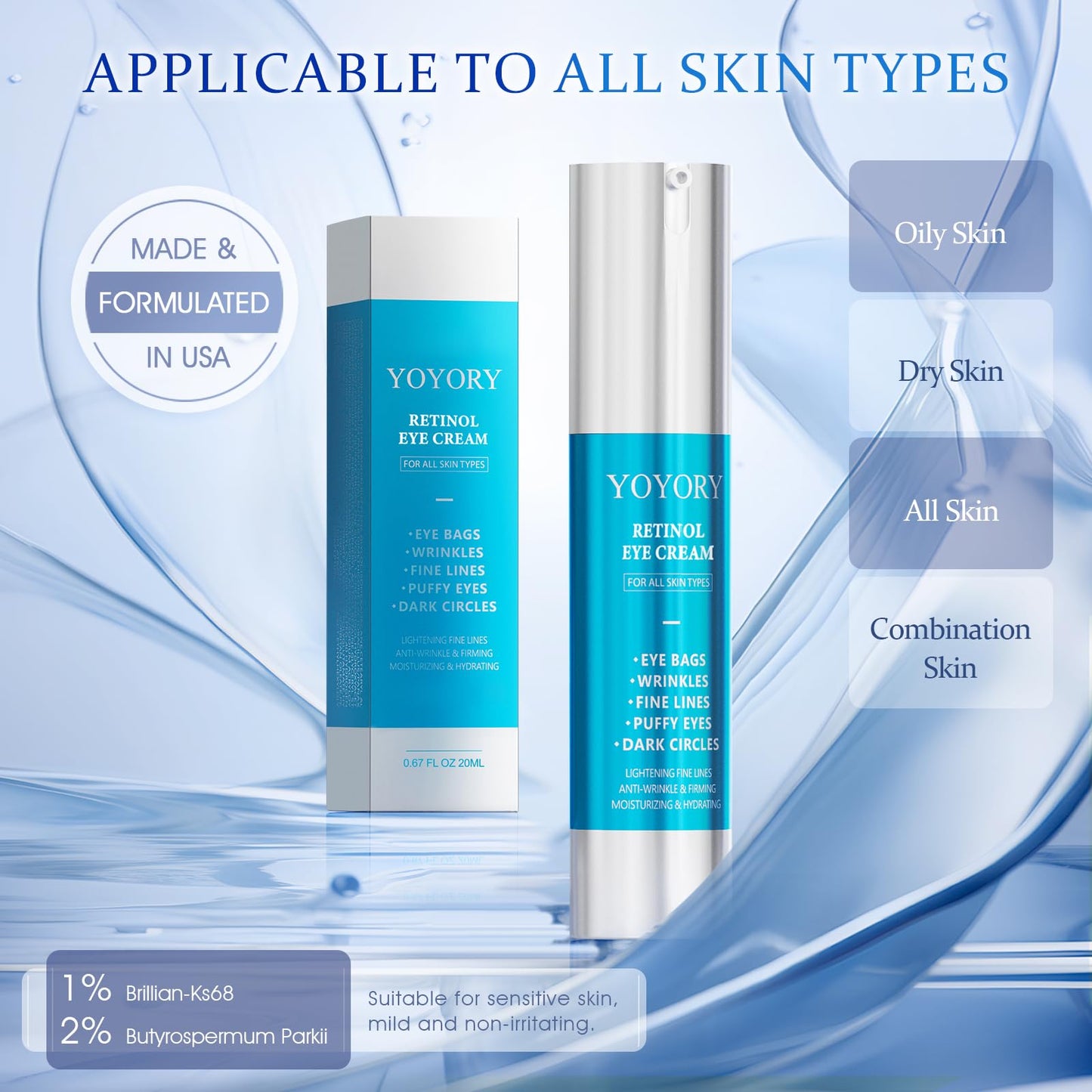 YOYORY Eye Cream for Eye Bags - for Dark Circles, Fine Lines,Wrinkles, Puffiness - Hydrating & Moisturizing Skin CareGift for Women and Men, 0.67 fl oz