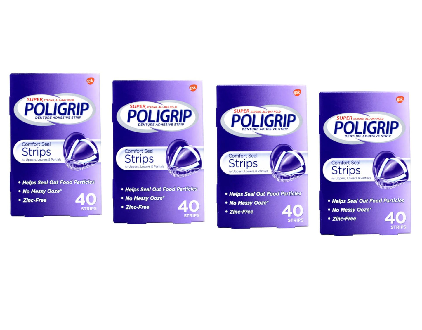 Super Poligrip Comfort Seal Denture and Partials Adhesive Strips, 40 Count (Pack of 4)