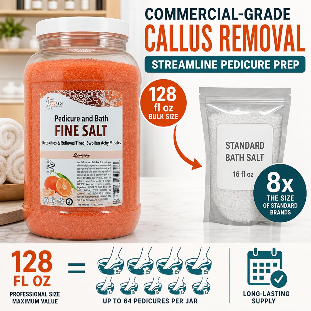 SPA REDI - Detox Foot Soak Pedicure and Bath Fine Salt, Mandarin, 128 Oz - Made with Dead Sea Salts, Argan Oil, Coconut Oil, and Essential Oil - Hydrates, Softens and Moisturizes