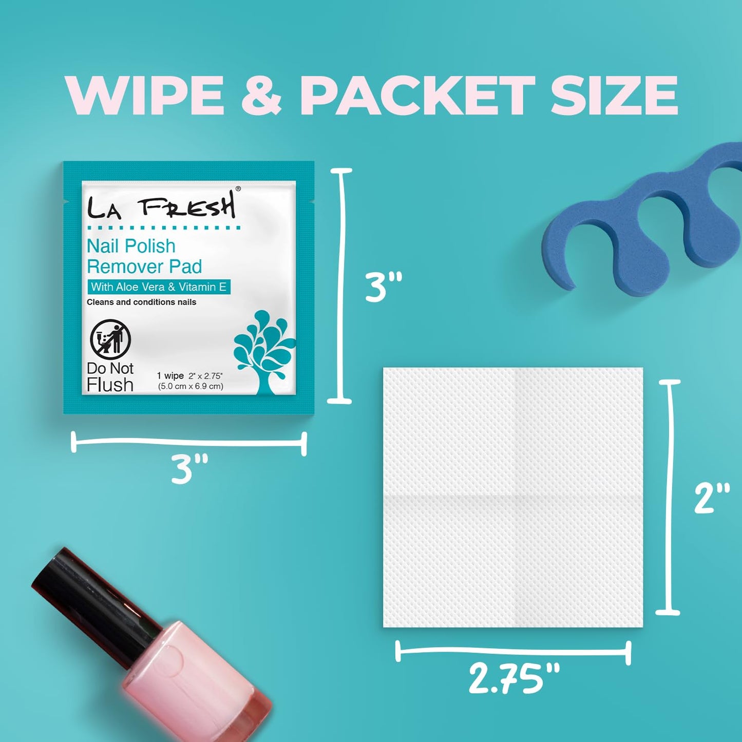 La Fresh Nail Polish Remover Wet Wipes with Lavender, Aloe Vera, and Vitamin E Pack of 50ct Acetone-Infused Pads - Nail Care Travel Essentials