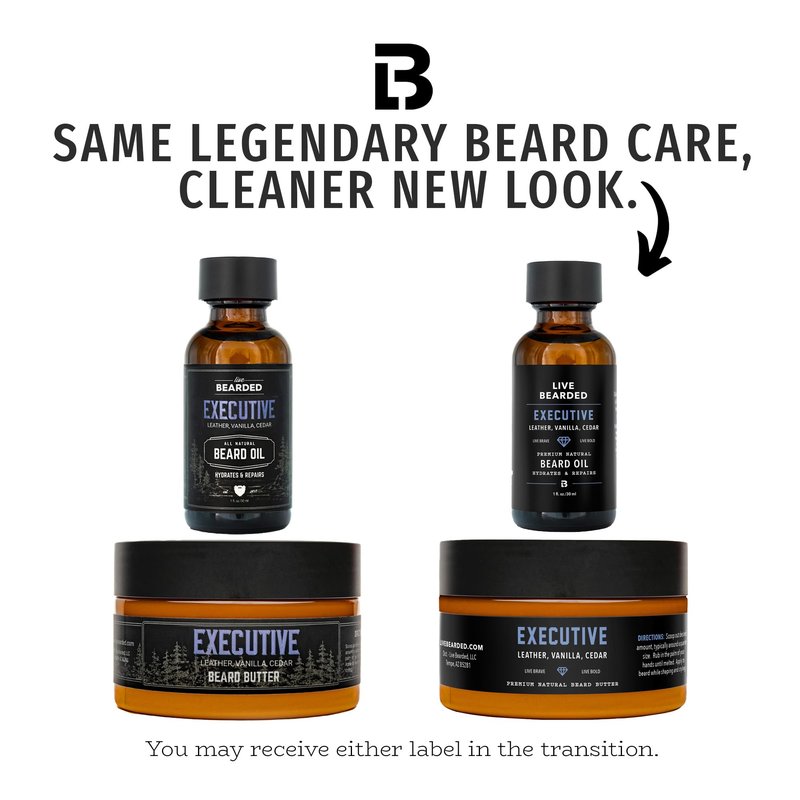 Live Bearded Beard Oil and Butter Grooming Kit - Made in the USA - All-Natural Ingredients with Shea, Argan, Jojoba - Growth Support | Executive Scent - Cedar, Vanilla
