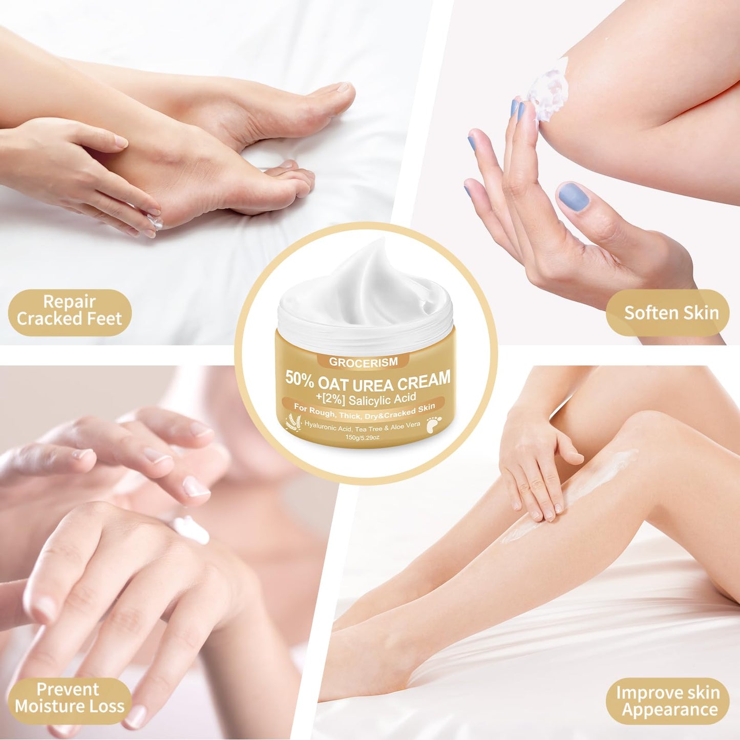 Urea Cream 50 Percent for Feet 10.58 oz with Oat and 2% Salicylic Acid, Foot & Hand Cream included Hyaluronic Acid, Tea Tree and Aloe Vera for Deep Moisturizing, Callus Removing (Upgraded Formula)