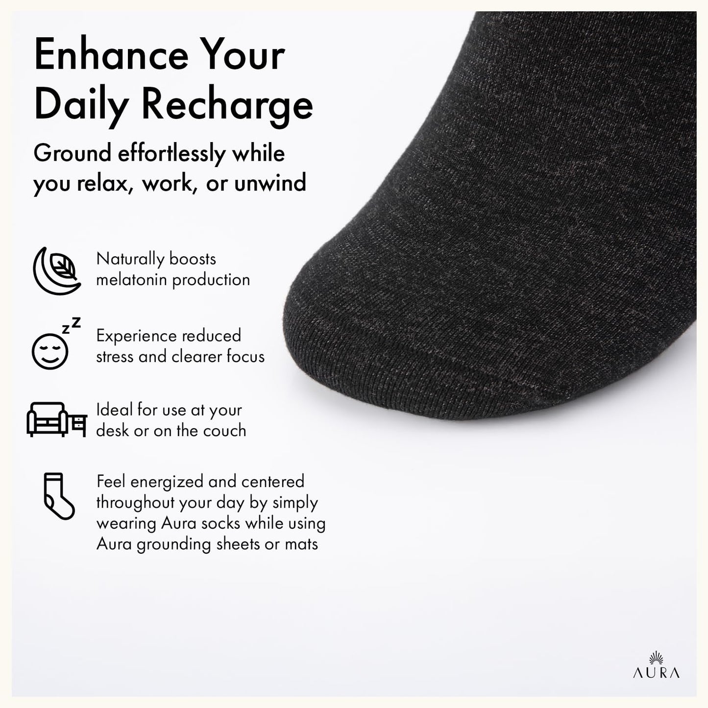 Aura™ Luxury Grounding Socks for Feet - 25% Pure Silver Grounding Socks for Women & Men - Black, Size Medium