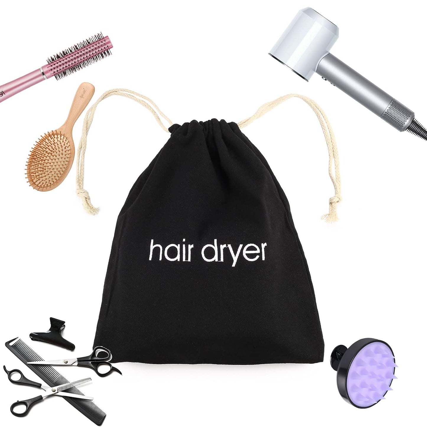 Hair Dryer Bags Drawstring Bag Container Hairdryer Bag for travel bathroom (Black)