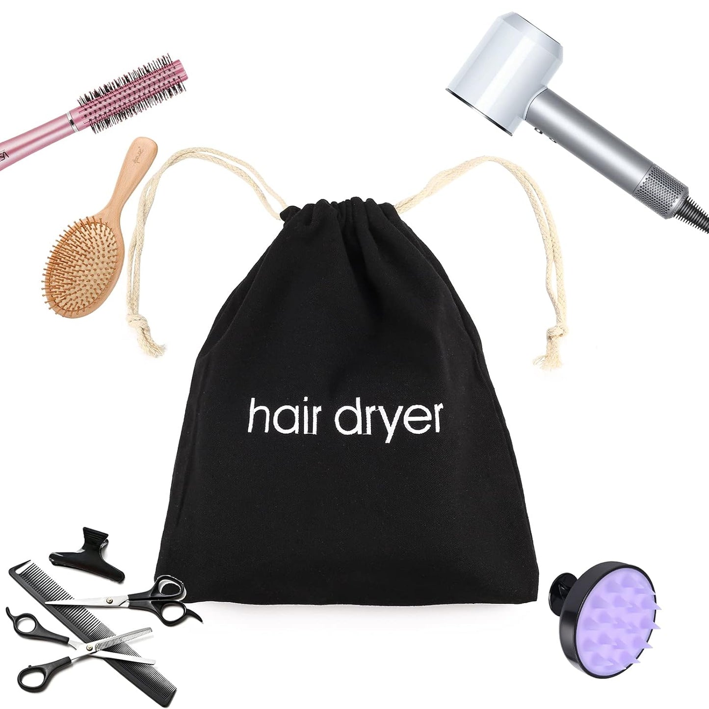 Hair Dryer Bags Drawstring Bag Container Hairdryer Bag for travel bathroom (Black)