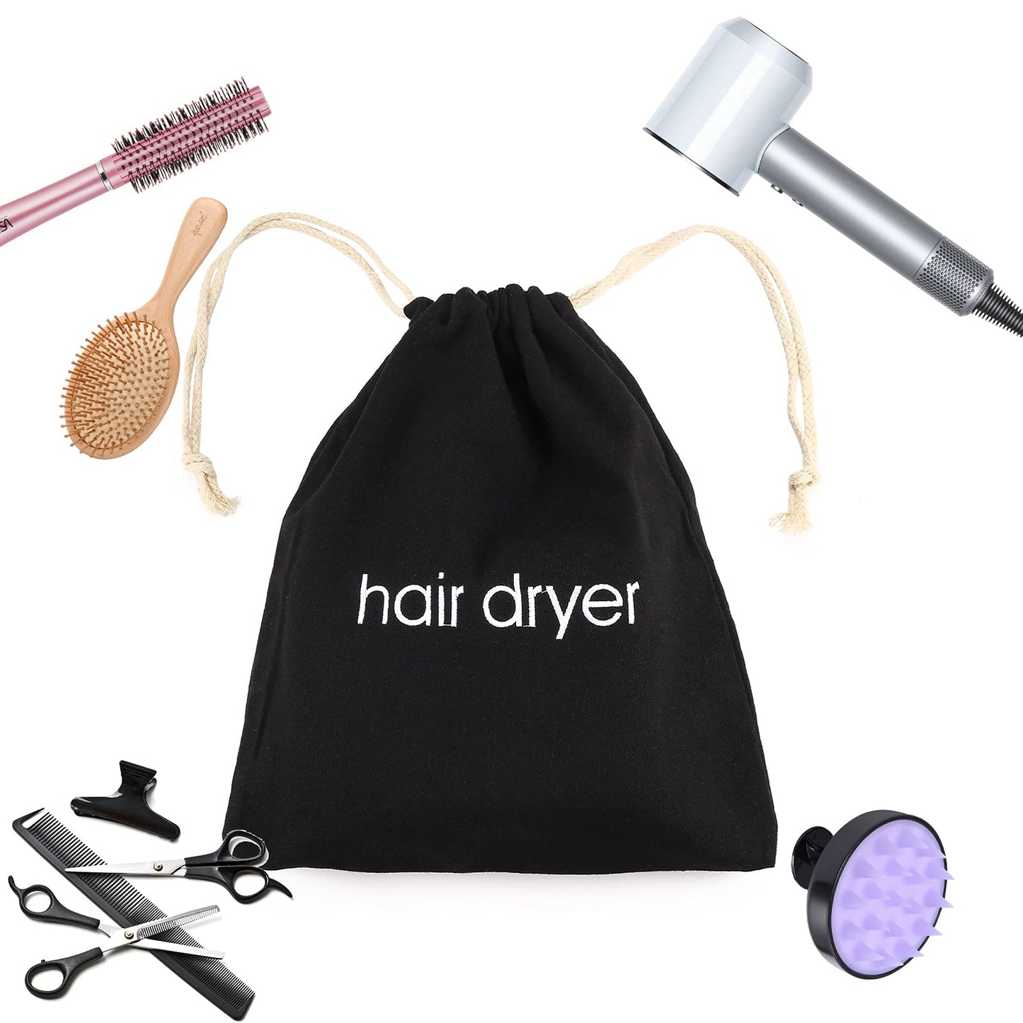 ERKXD 3 | 6 | 8 Pack Hair Dryer Bags Drawstring Bag Container Hairdryer Bag for travel bathroom (6 PCS, Black)