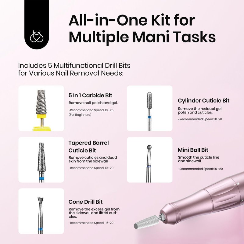 Beetles Electric Nail Drill Cordless, 35 Adjustable Speeds Portable Nail Drill Rose Gold Long Battery Life Polishing Set Professional Nails Machine Kit Manicure Pedicure Tools for Home Salon Use