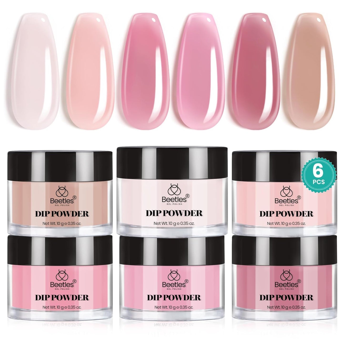 Beetles Pink Dip Powder Nail Kit 6 Color Nude Pink Brown Dip Nails Powder Starter Kit All Season Nail Dip Powder Kit No Need Nail Lamp DIY Salon at Home Summer Gift for Women
