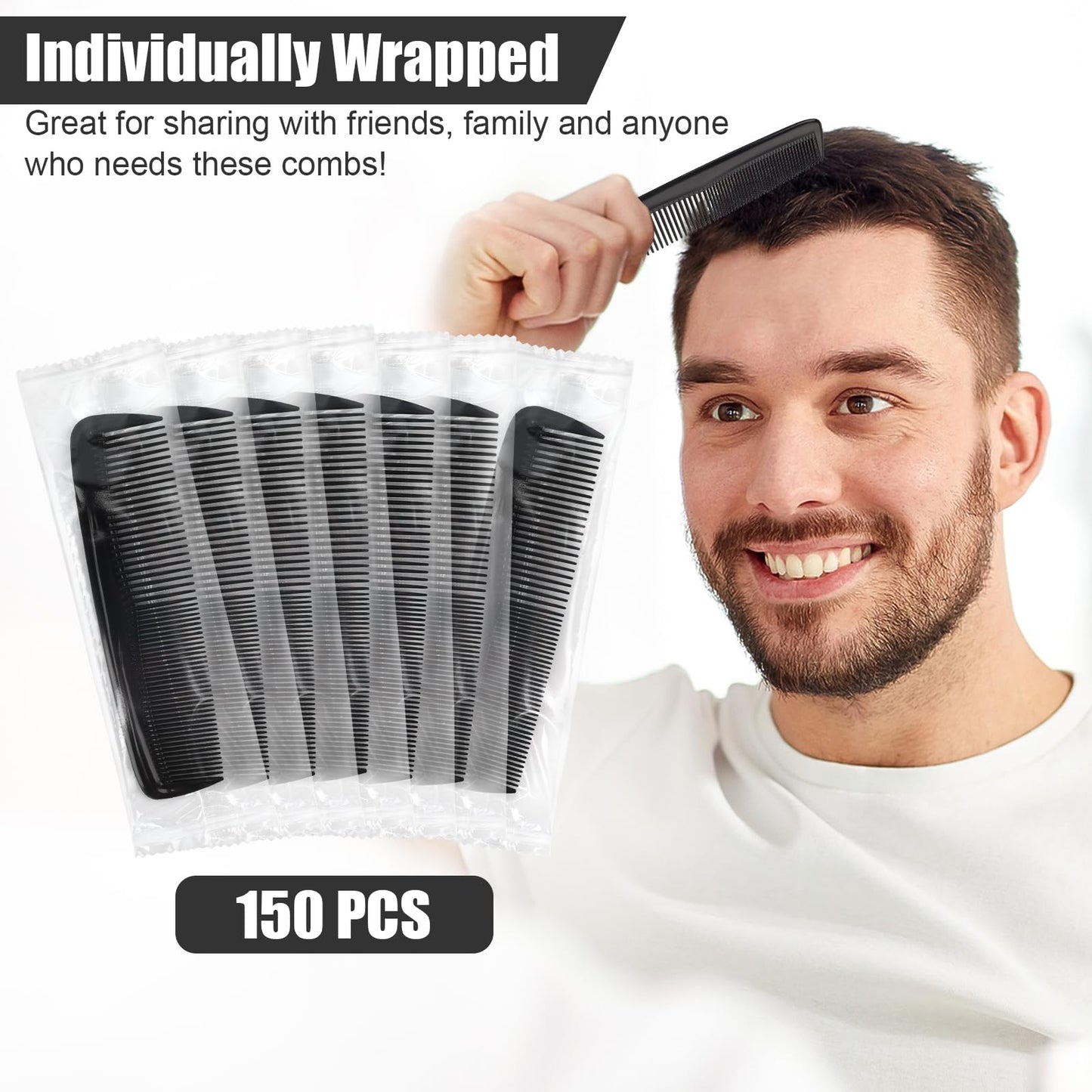 NICEMOVIC Combs Bulk for Men 150 Pack, Homeless Supplies Bulk, Individually Wrapped Pocket Beard Barber Mini Disposable Comb for Travel Hotel Shelter Donation Operation Bulk Christmas Child Item Gifts
