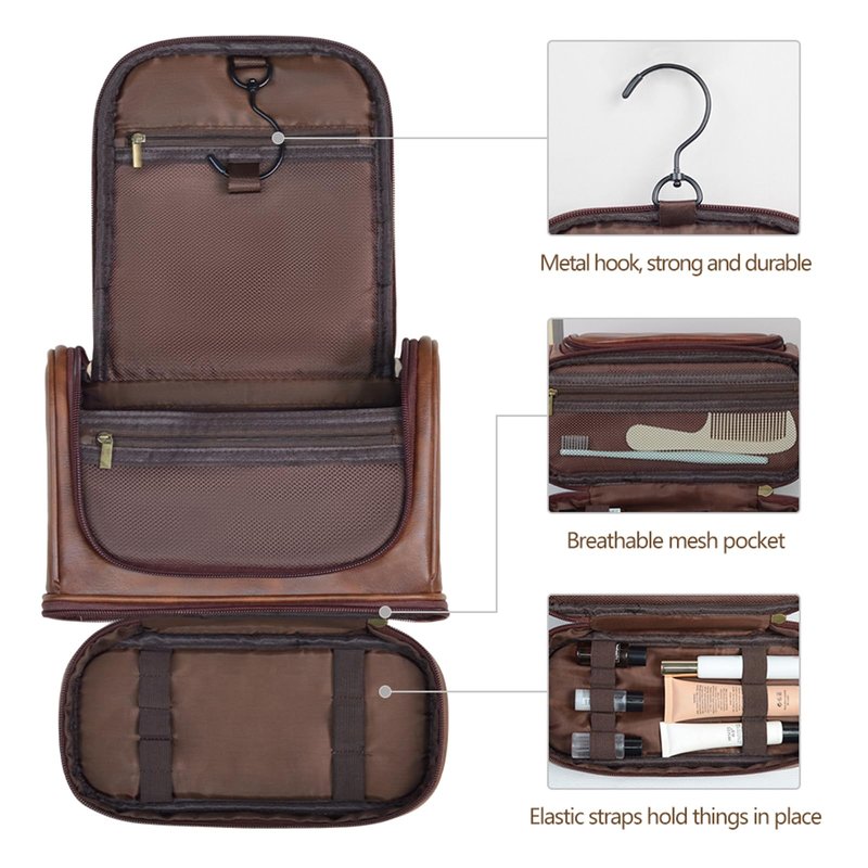 AGDHERSNVX Personalized Toiletry Bag Leather Shaving Dopp Kit Bag for Men Hanging Makeup Bag Hanging Cosmetic Organizer Kit