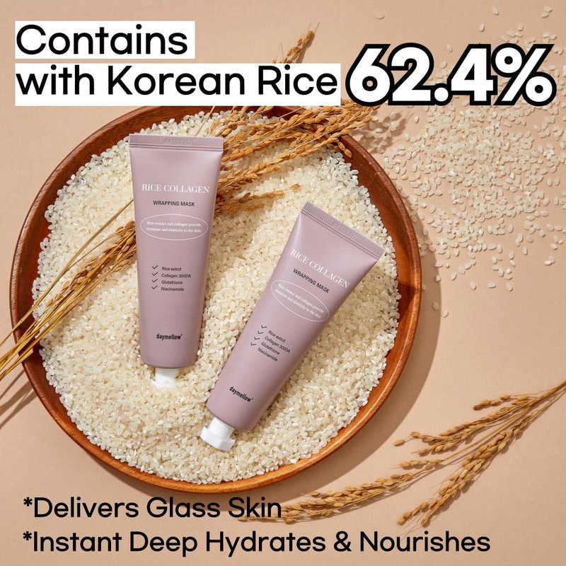 daymellow Rice Collagen Wrapping Mask 2.36 fl. oz / 70ml – Korean Peel-Off Facial Mask with Hydrolyzed Collagen, Hydrating & Firming, Overnight Gentle Pore Tightening for Glowing Glass Skin