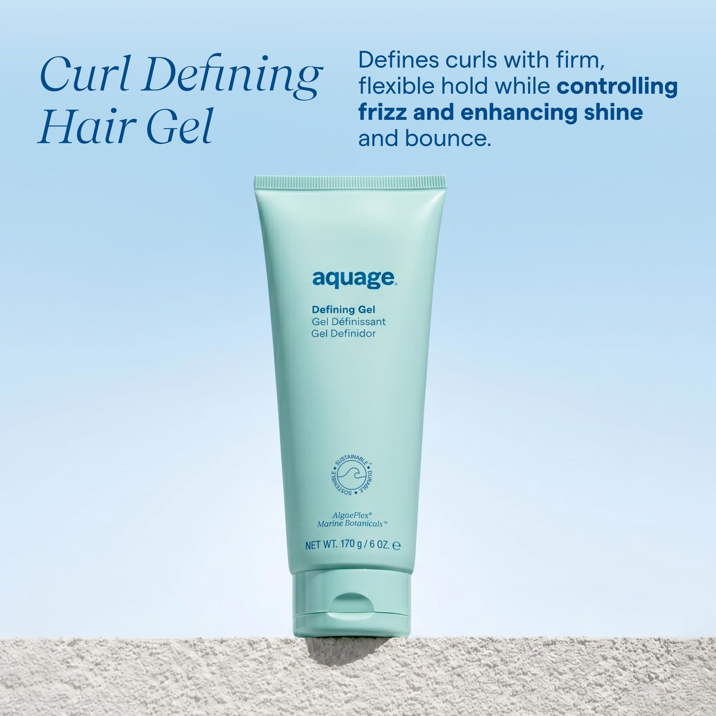 Aquage Defining Gel - Firm, Flexible Curl Gel for Women & Men - Frizz Control, Bounce, Gloss and Humidity Resistance for Wavy, Curly & Coarse Hair - Smoothes with AlgaePlex Marine Botanicals (6 oz)