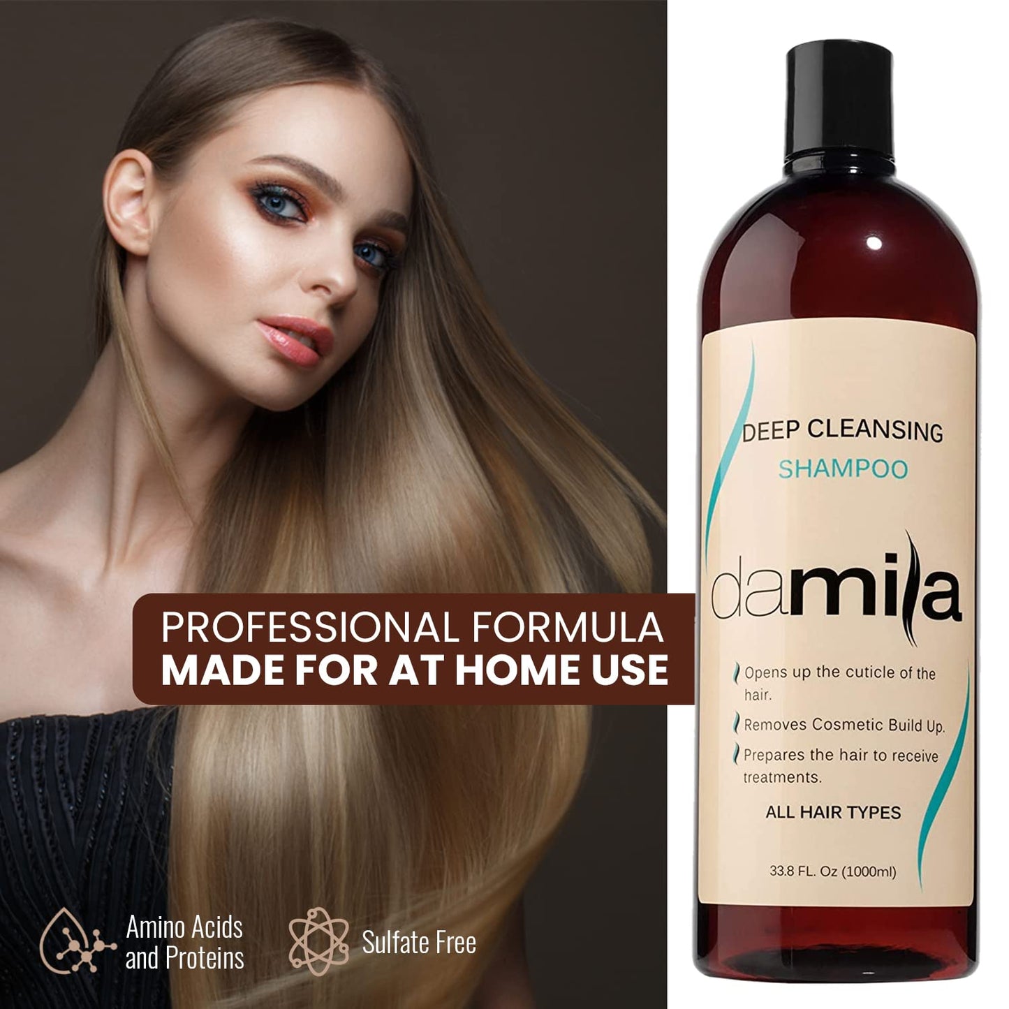 damila Deep Cleansing Shampoo - Clarifying Shampoo For All Hair Types - Degreases, Removes Residue and Product Build Up - Prepares Hair for Keratin Hair Treatment (4 Fl Oz)