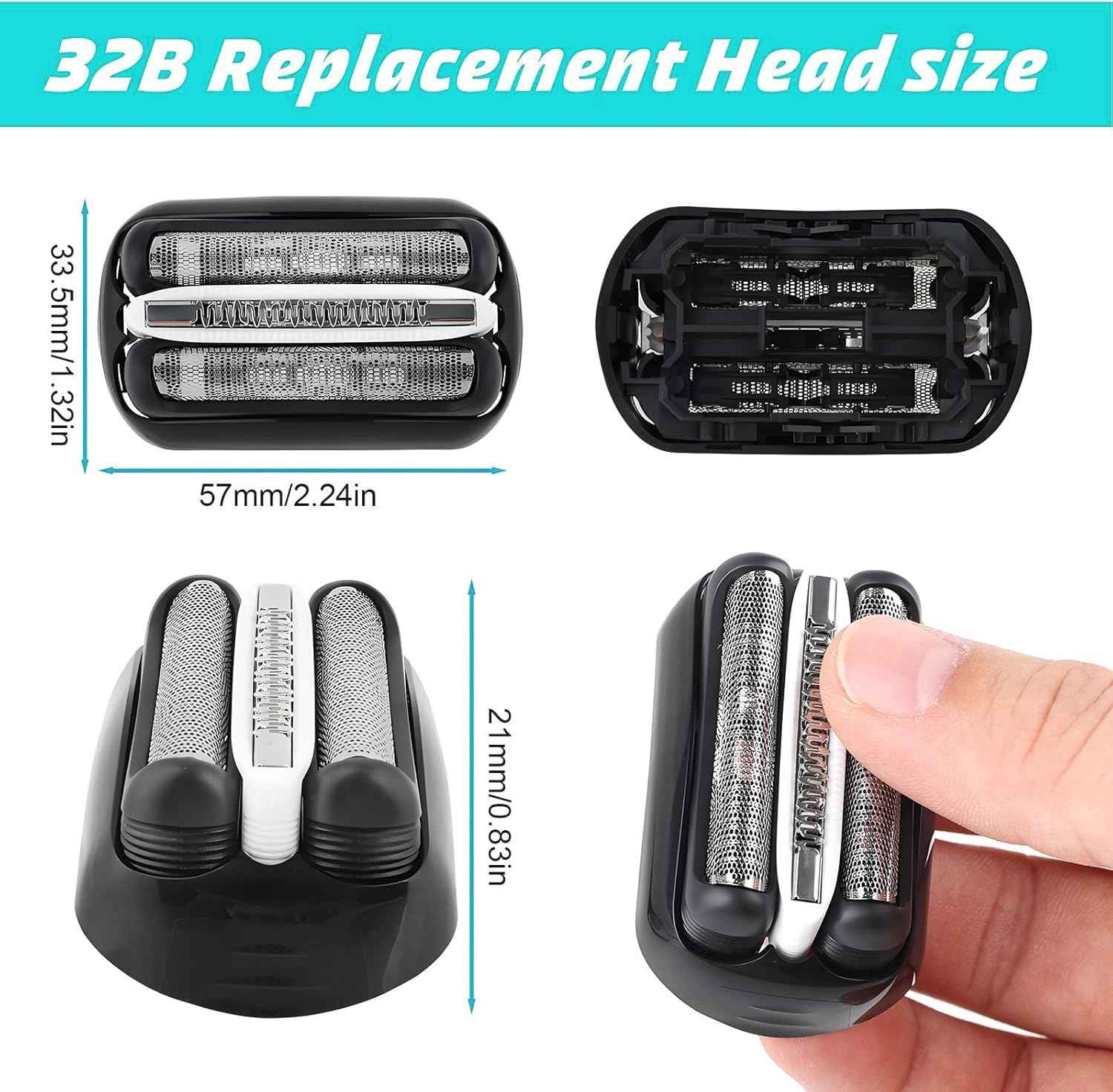 2 PCS 32B Series 3 Foil Electric Shaver Replacement Head Compatible with Braun S3 Foil & Cutter Razor Heads, Compatible with Braun S3 3040s 3010s 310s 3000s 3050cc 3080s 390cc