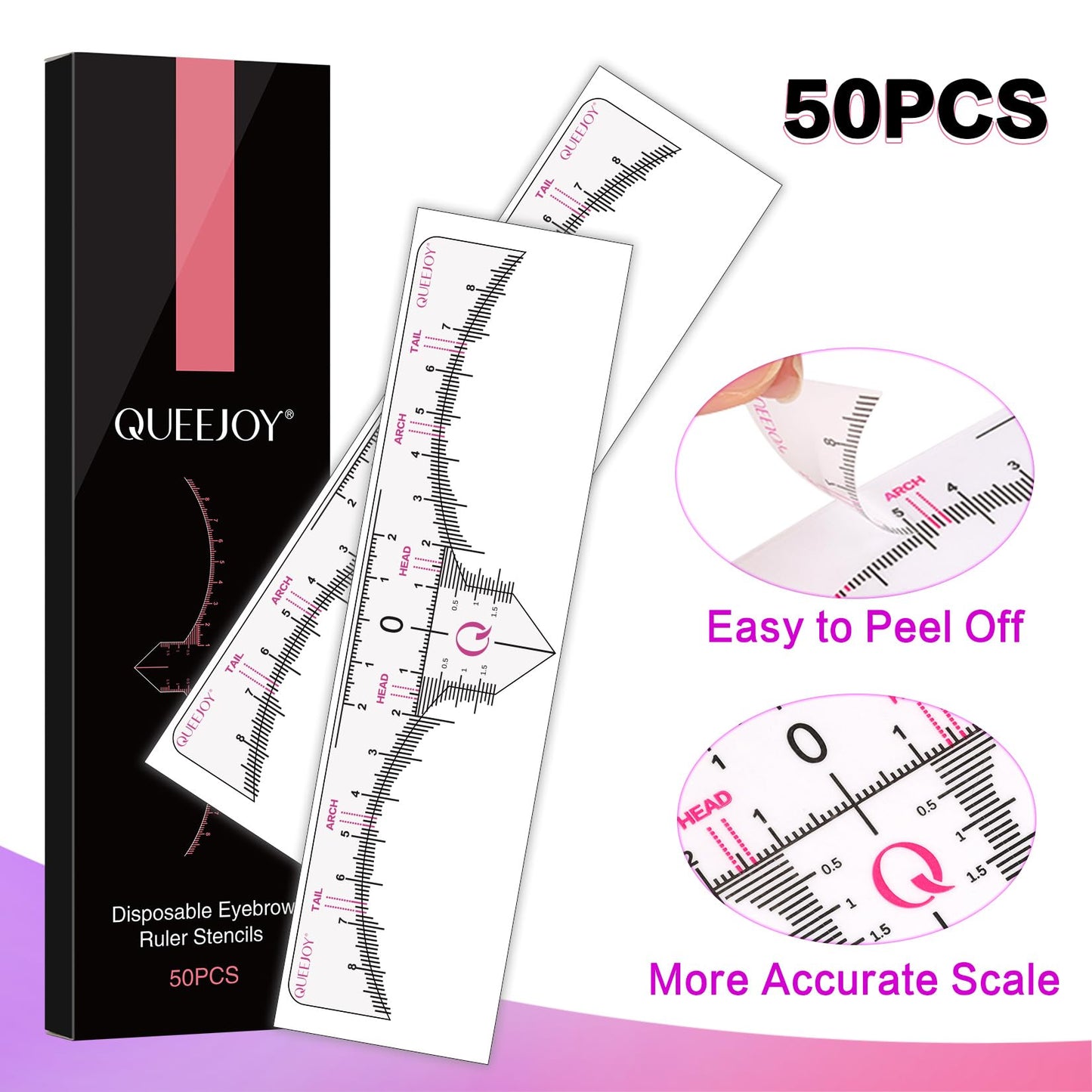 QUEEJOY Eyebrow Mapping Kit with 10M X2 Colors Brow Mapping String,50pcs Ruler Stencils, 20g White and Pink Brow Paste, 2 Brow Brushes Set, Eyebrow Mapping Pencil,Sharpener, Razor and Instructions