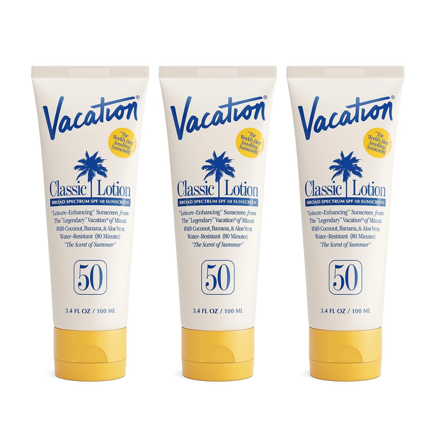 SPF 50 Sunscreen Lotion - Invisible, No White Cast, Water-Resistant | Travel Size, 3.4 Fl Oz (Pack of 3)