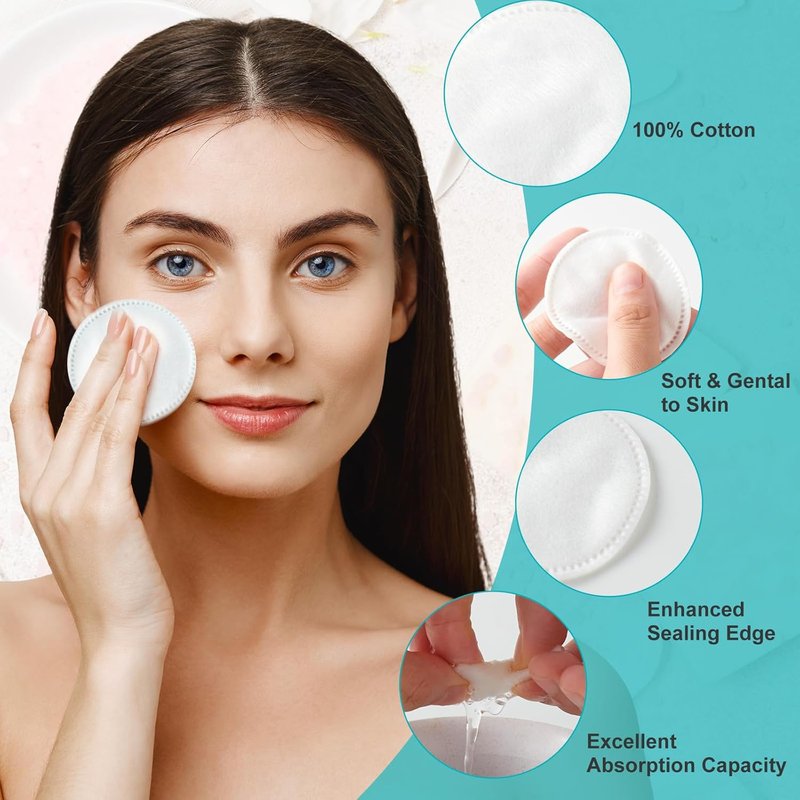 Premium Cotton Rounds - 100% Cotton Makeup Remover Pads | Soft, Non-Irritating, 100 Count