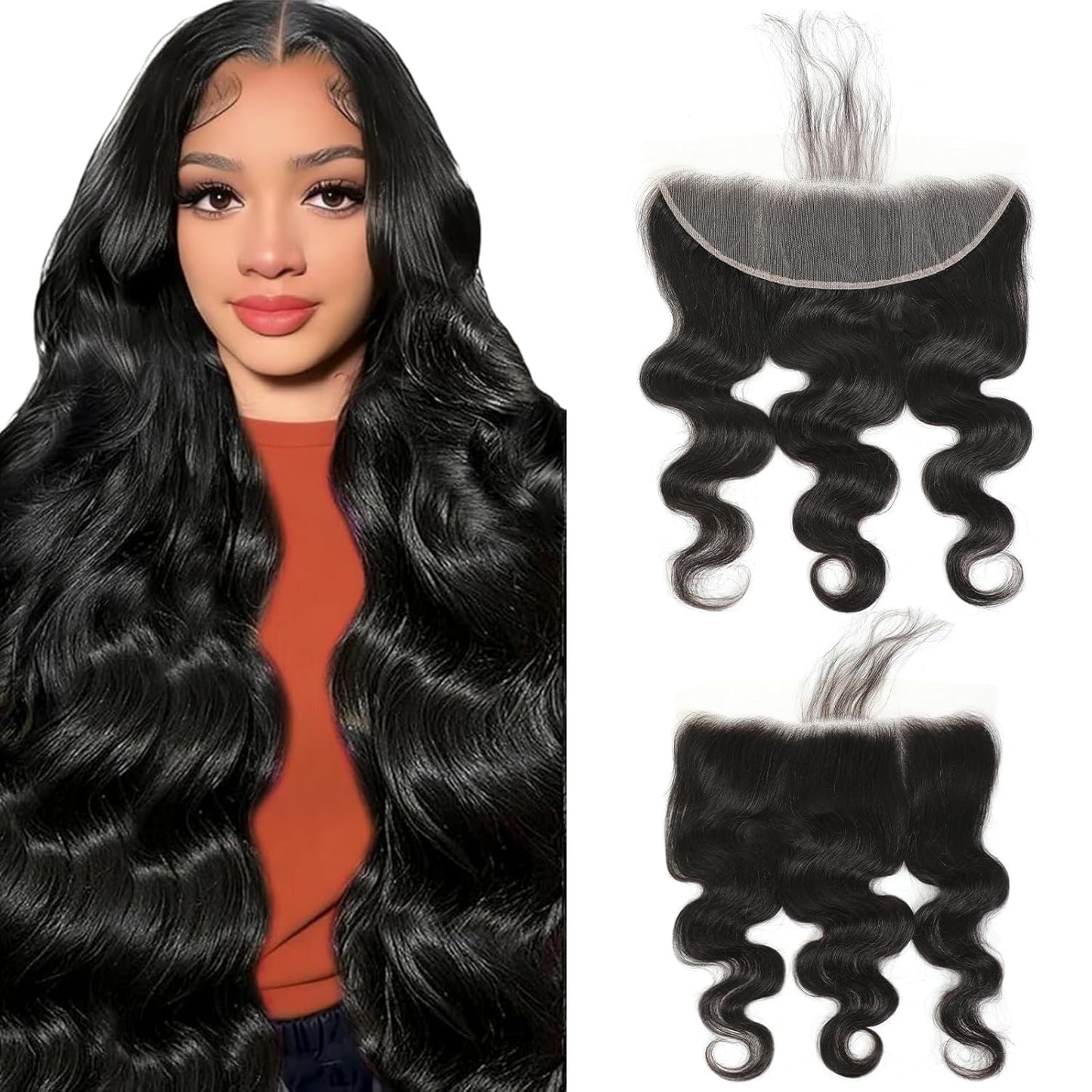 13 x 4 Lace Frontal Closure - Body Wave HD Transparent Lace Front With Bangs | 100% Remy Human Hair, 150% Density, Natural Color, 18 Inch