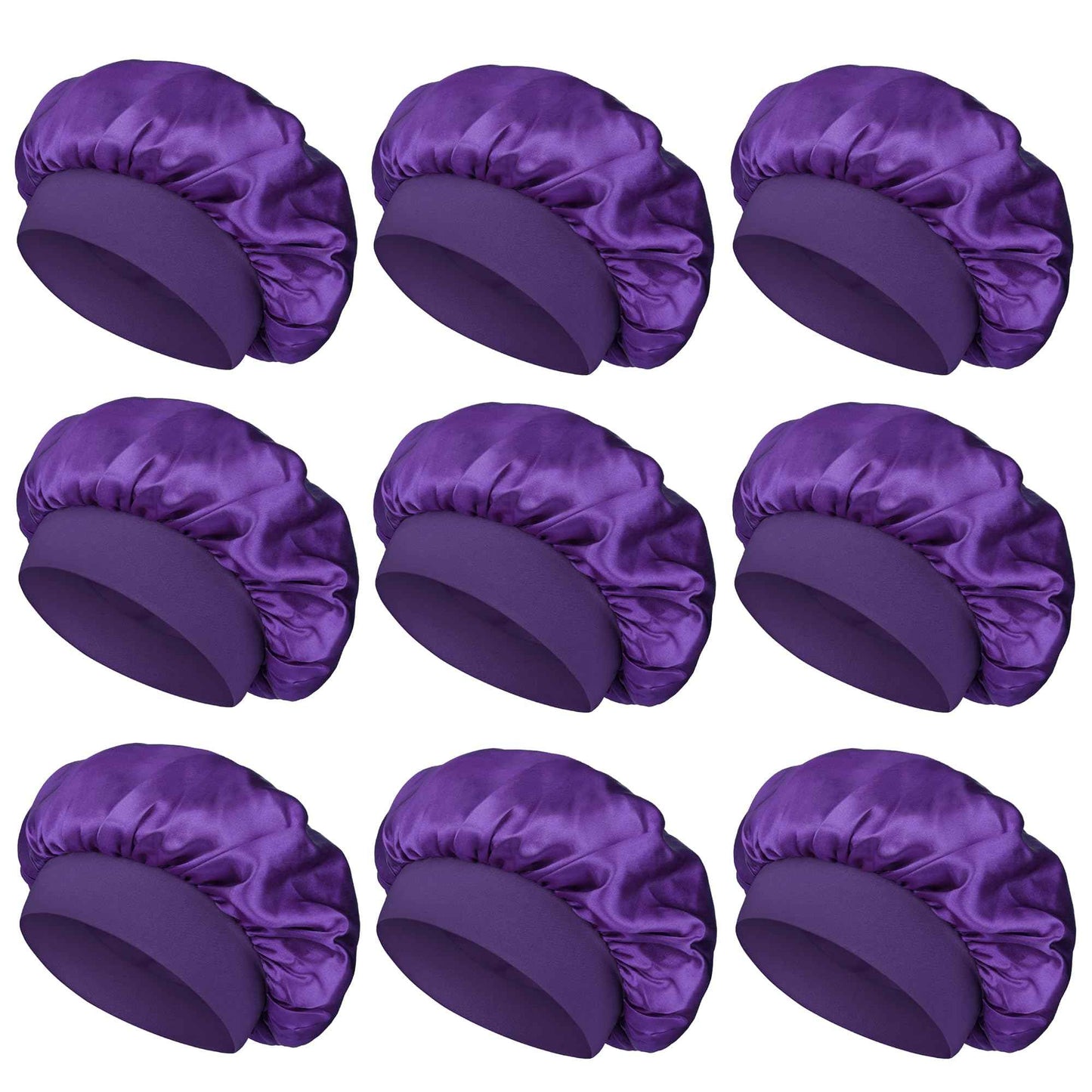 Satin Bonnet Silk Hair Bonnet for Sleeping Women Men Night Cap Sleep Bonnet Hat Hair Cap 9 Pack with Wide Band, Purple