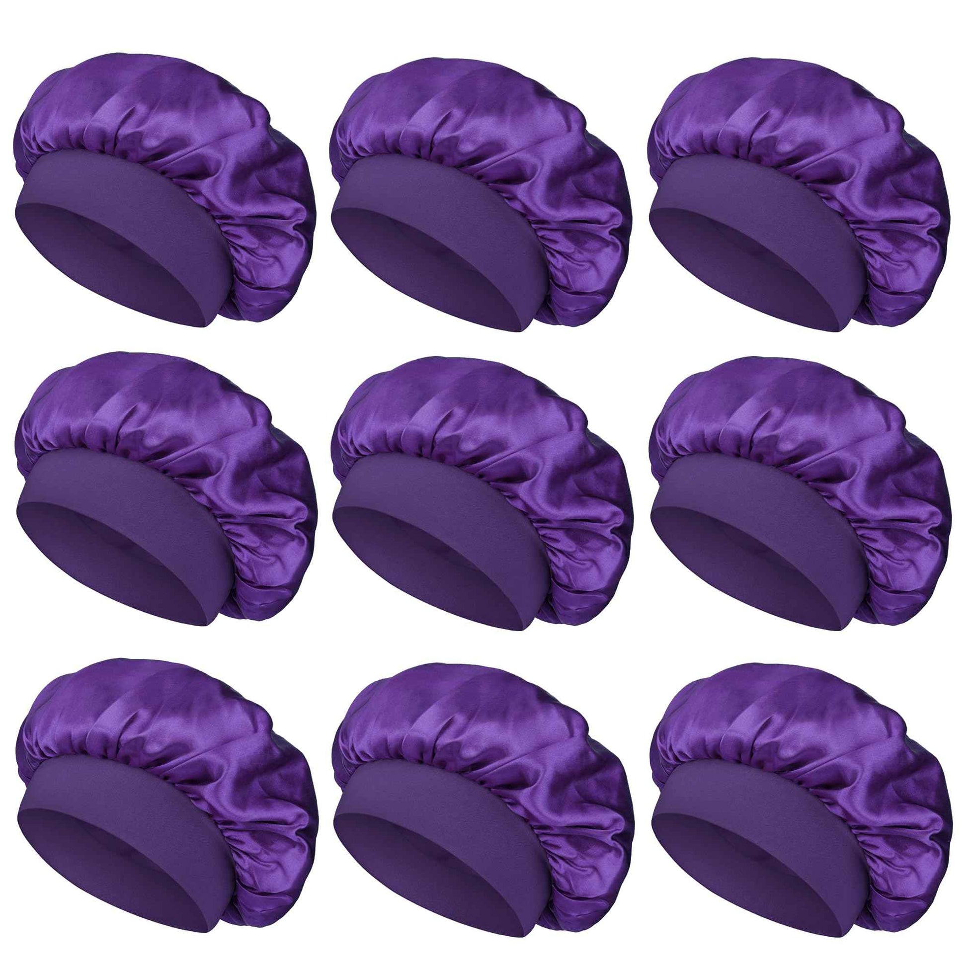 Satin Bonnet Silk Hair Bonnet for Sleeping Women Men Night Cap Sleep Bonnet Hat Hair Cap 9 Pack with Wide Band, Purple