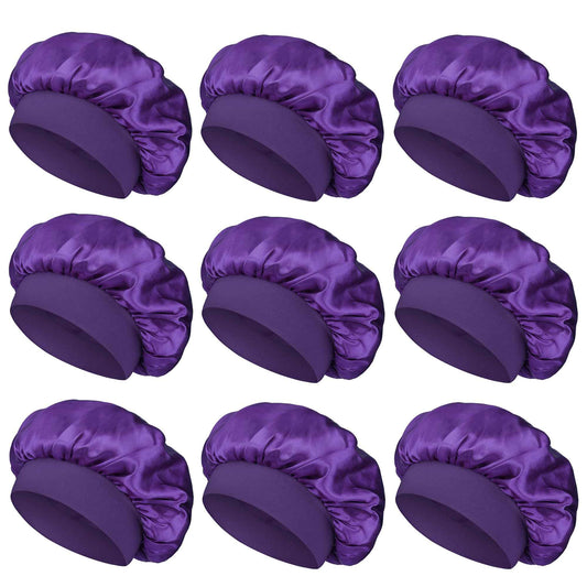 Satin Bonnet Silk Hair Bonnet for Sleeping Women Men Night Cap Sleep Bonnet Hat Hair Cap 9 Pack with Wide Band, Purple