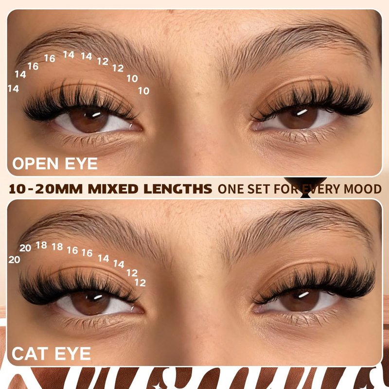 Kiromiro Lash Clusters Wispy Clusters Eyelash Extensions 10-20mm Fluffy Individual Lashes Extension DIY CC Curl Cluster Lashes Volume Eyelash Clusters