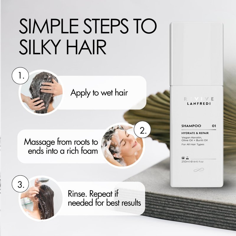 Revive Hydrating Shampoo 8.45 fl oz | Vegan Keratin, Natural Oils & Amino Acids | For Dry, Frizzy, Damaged, Chemically Treated & All Hair Types